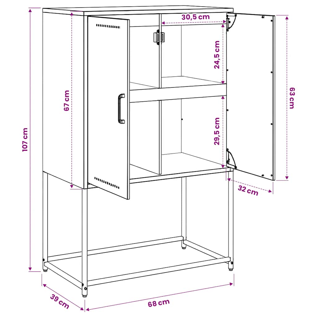 Visoka komoda boja senfa 68,5x38,5x107 cm čelična