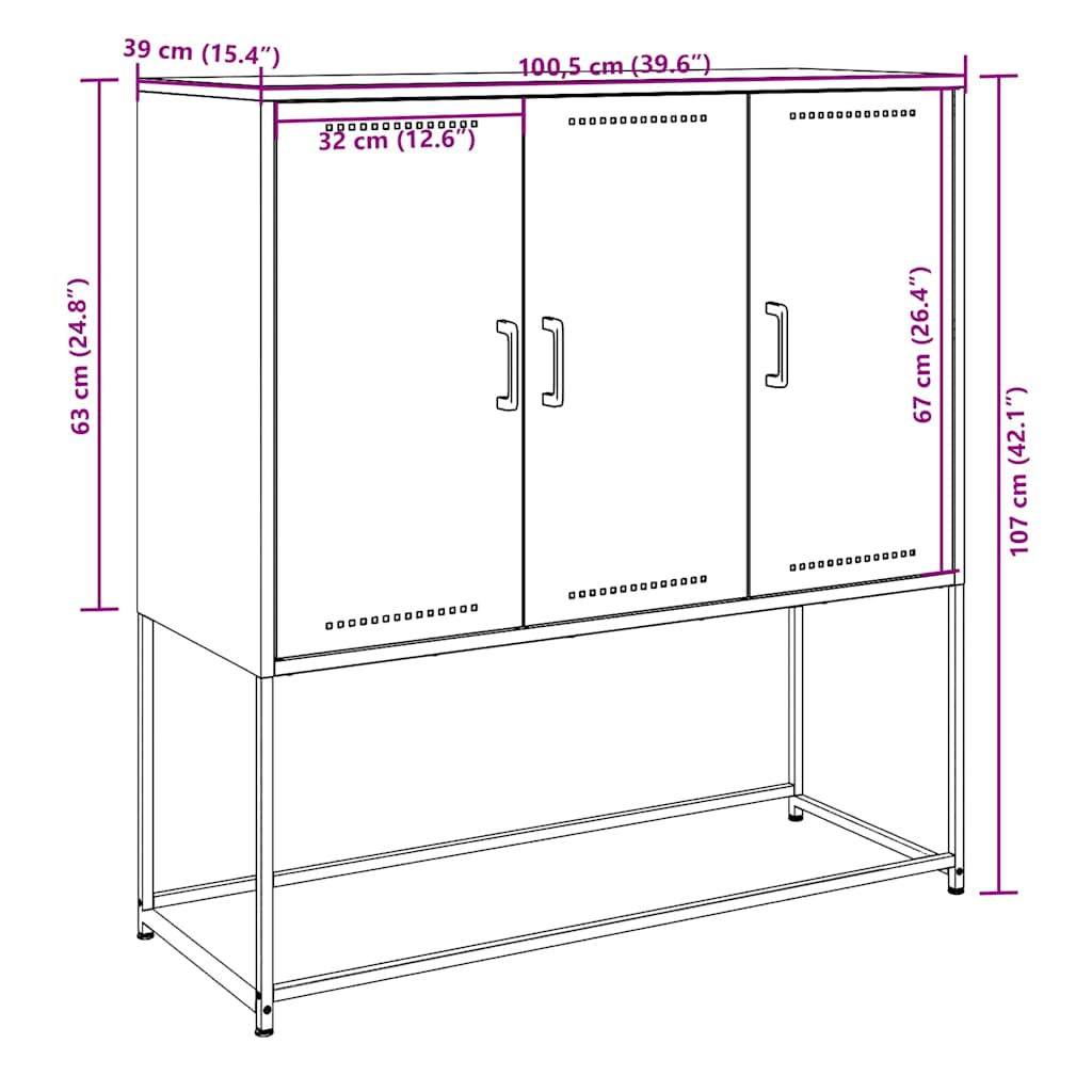Visoka komoda boja senfa 100,5 x 39 x 107 cm čelična