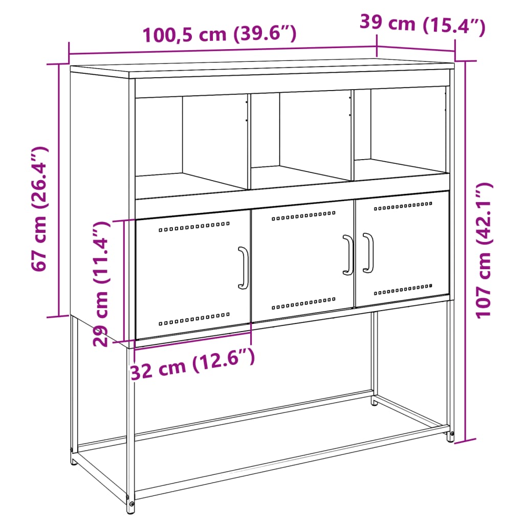 Komoda antracit 100,5 x 39 x 107 cm od čelika
