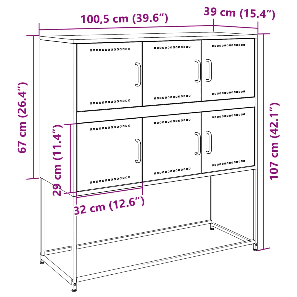 Komoda crna 100,5 x 39 x 107 cm od čelika