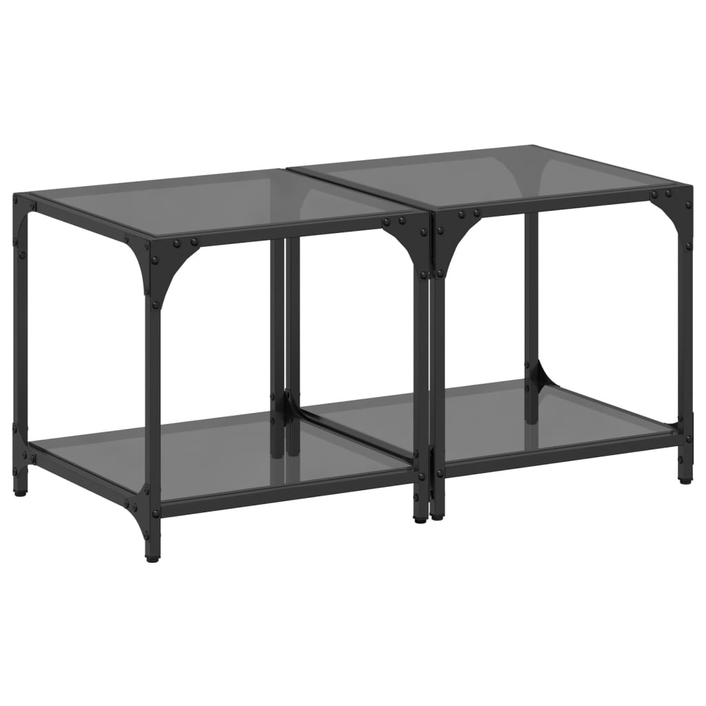 Stolići za kavu s crnim staklenim vrhom 2 kom 40x40x40 cm čelik