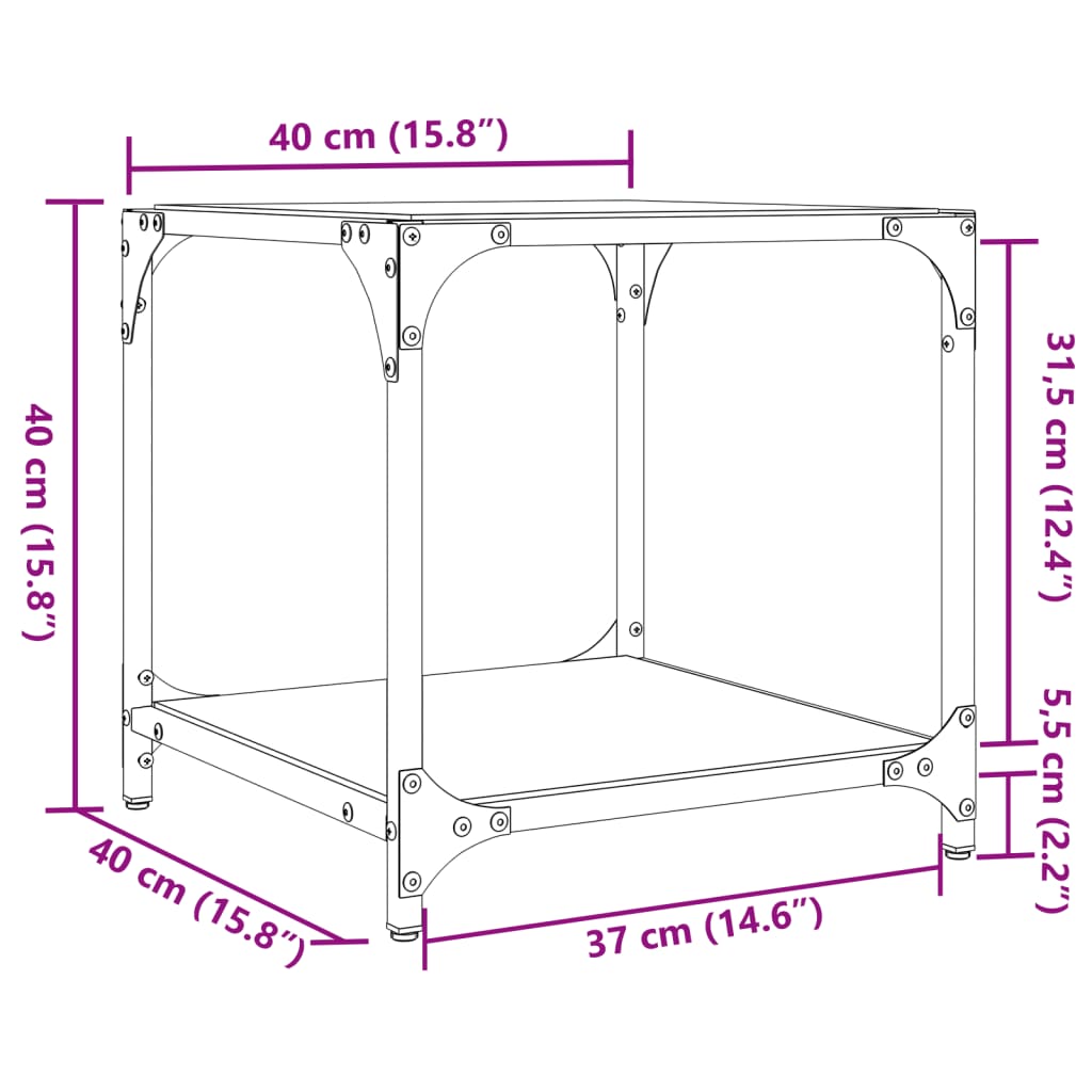 Stolići za kavu s crnim staklenim vrhom 2 kom 40x40x40 cm čelik