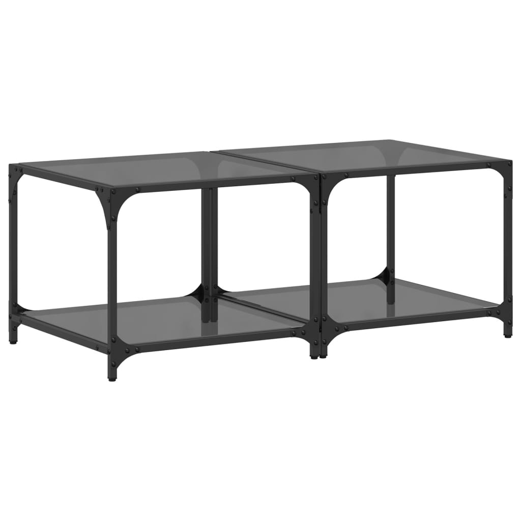Stolići za kavu s crnim staklenim vrhom 2 kom 50x50x40 cm čelik