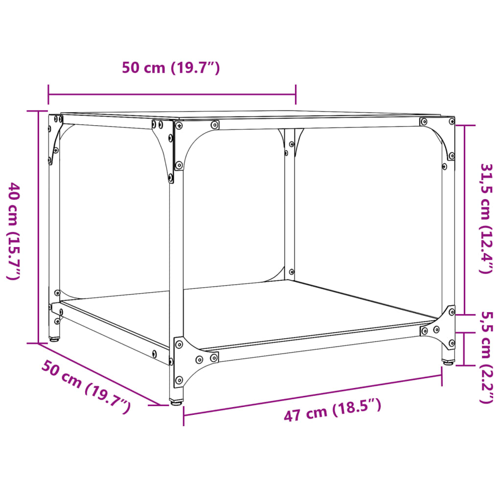 Stolići za kavu s crnim staklenim vrhom 2 kom 50x50x40 cm čelik