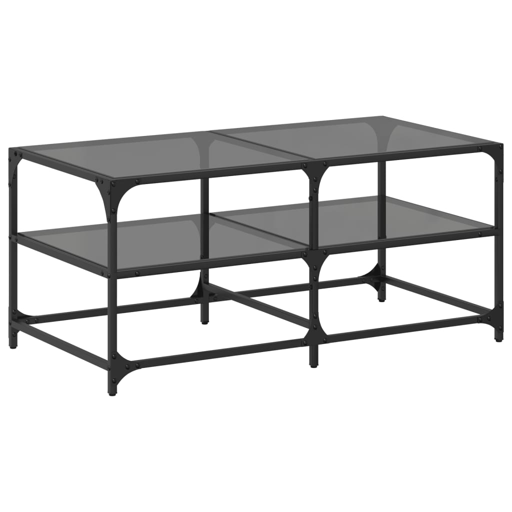 Stolić za kavu s crnom staklenom površinom 98,5x50x45 cm čelik