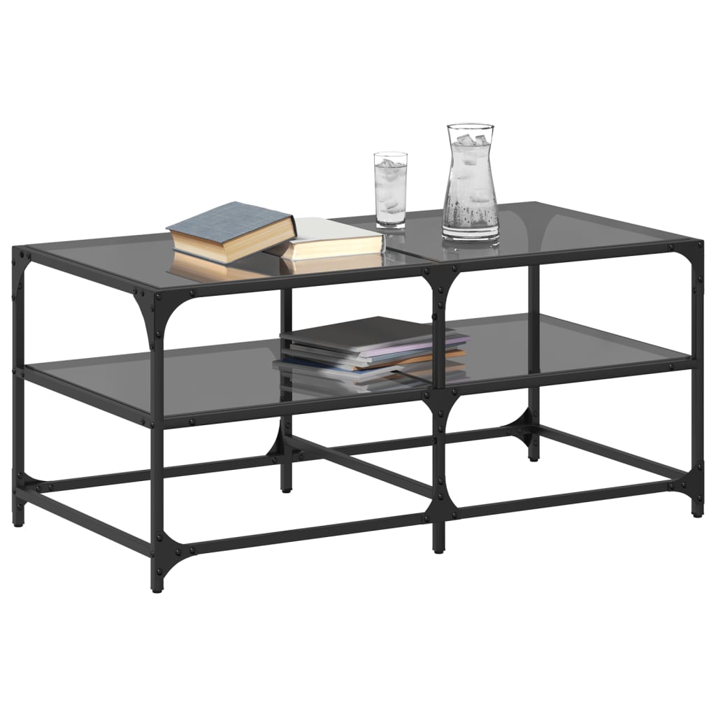 Stolić za kavu s crnom staklenom površinom 98,5x50x45 cm čelik