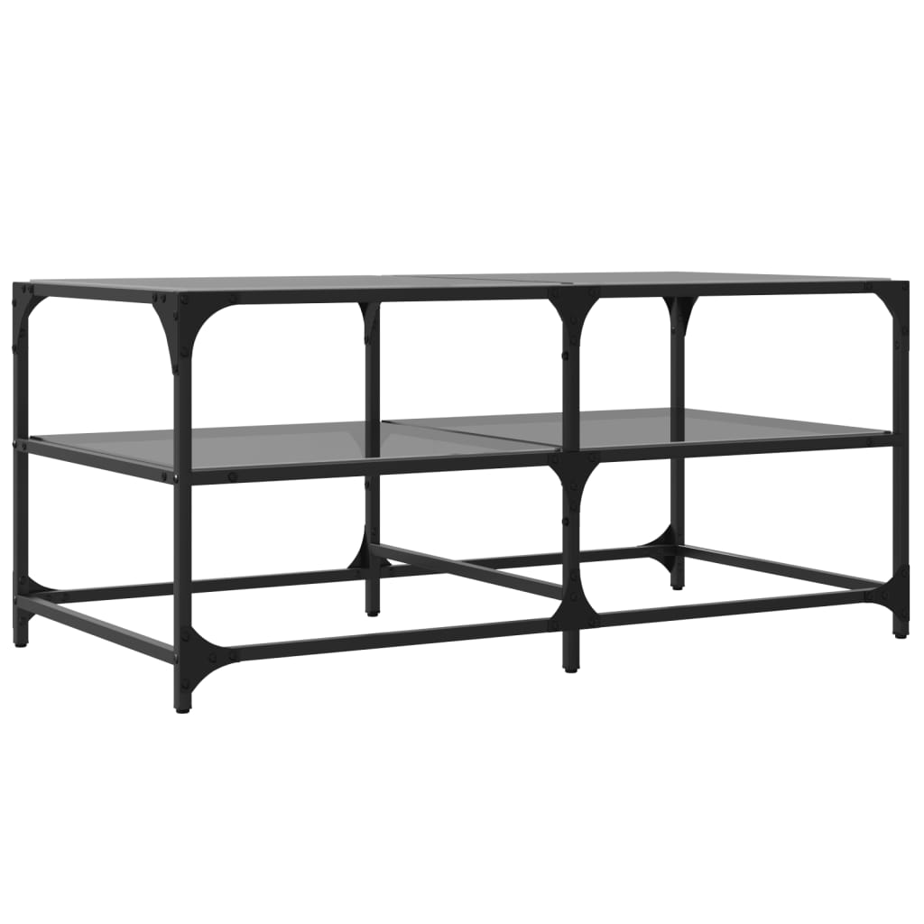 Stolić za kavu s crnom staklenom površinom 98,5x50x45 cm čelik
