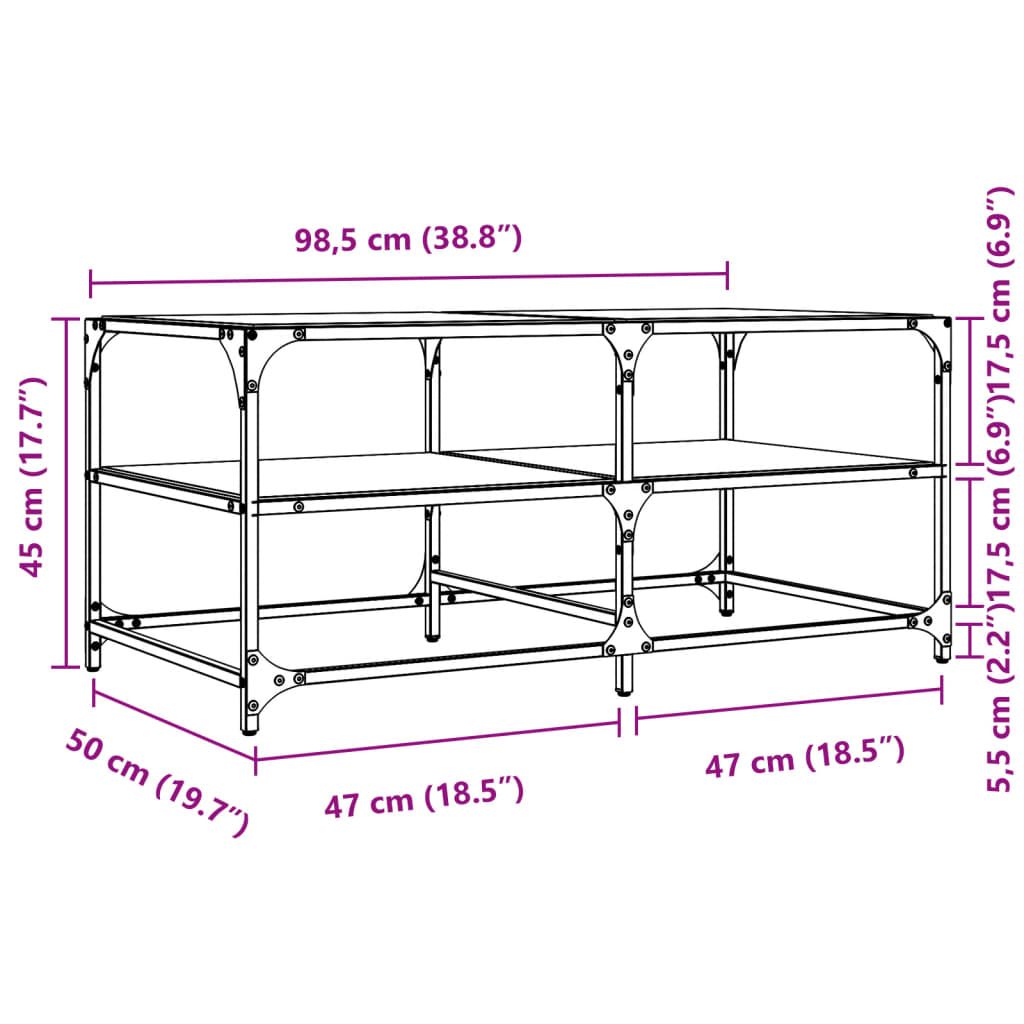 Stolić za kavu s crnom staklenom površinom 98,5x50x45 cm čelik