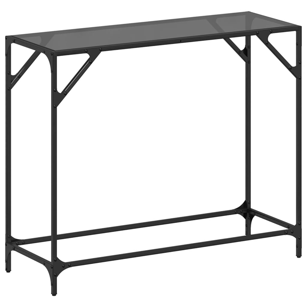 Konzolni stol s crnom staklenom površinom 98x35x81 cm čelični