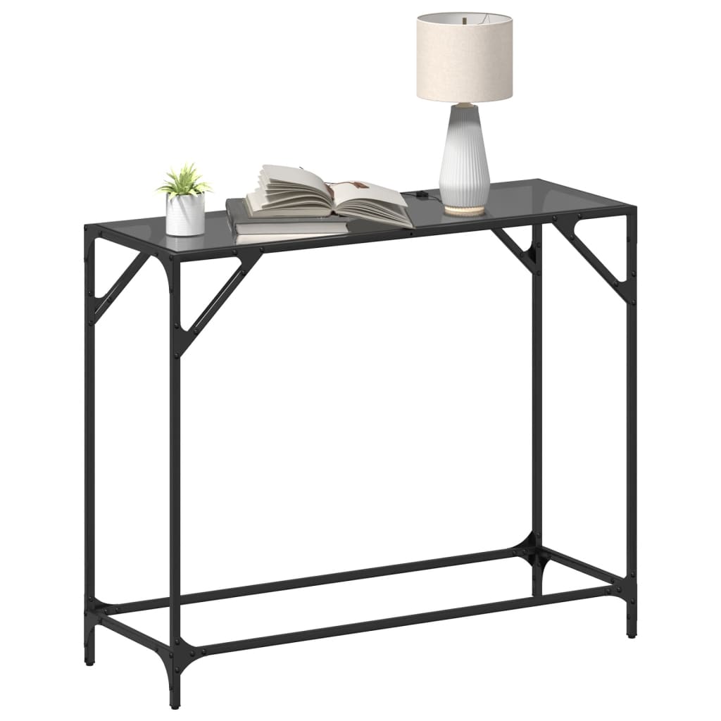 Konzolni stol s crnom staklenom površinom 98x35x81 cm čelični