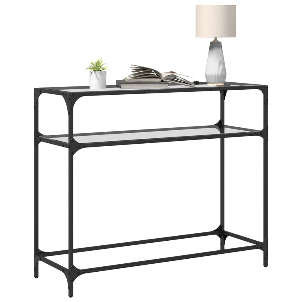 Stolić s prozirnom staklenom površinom 98x35x81 cm čelik