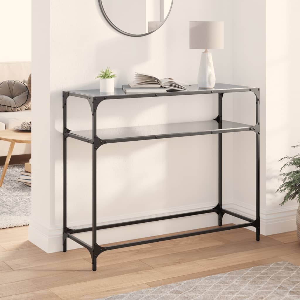 Stolić s prozirnom staklenom površinom 98x35x81 cm čelik