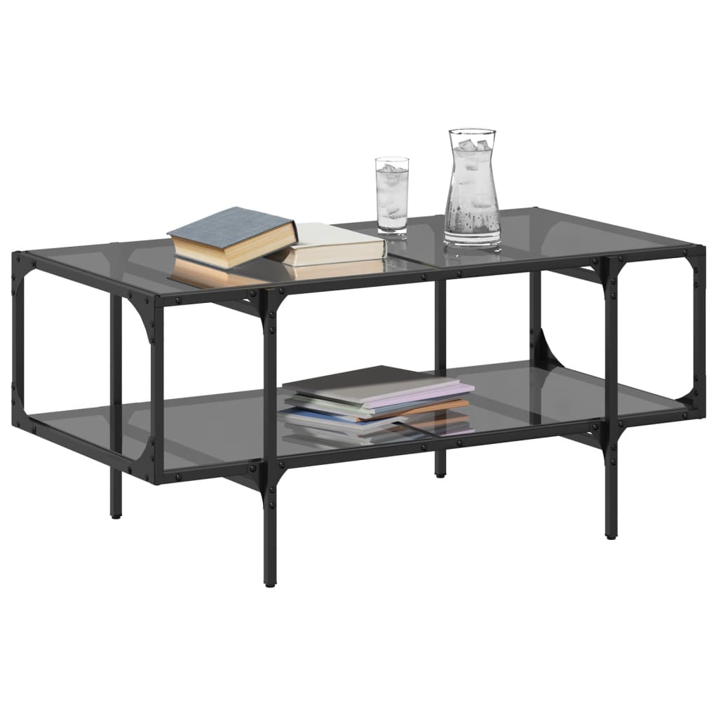 Stolić za kavu s crnom staklenom površinom 98,5x50x45 cm čelik