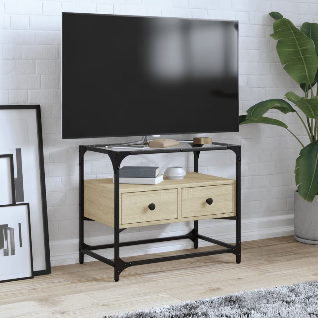 TV ormarić sa staklenom površinom boja hrasta 60x35x51 cm drvo