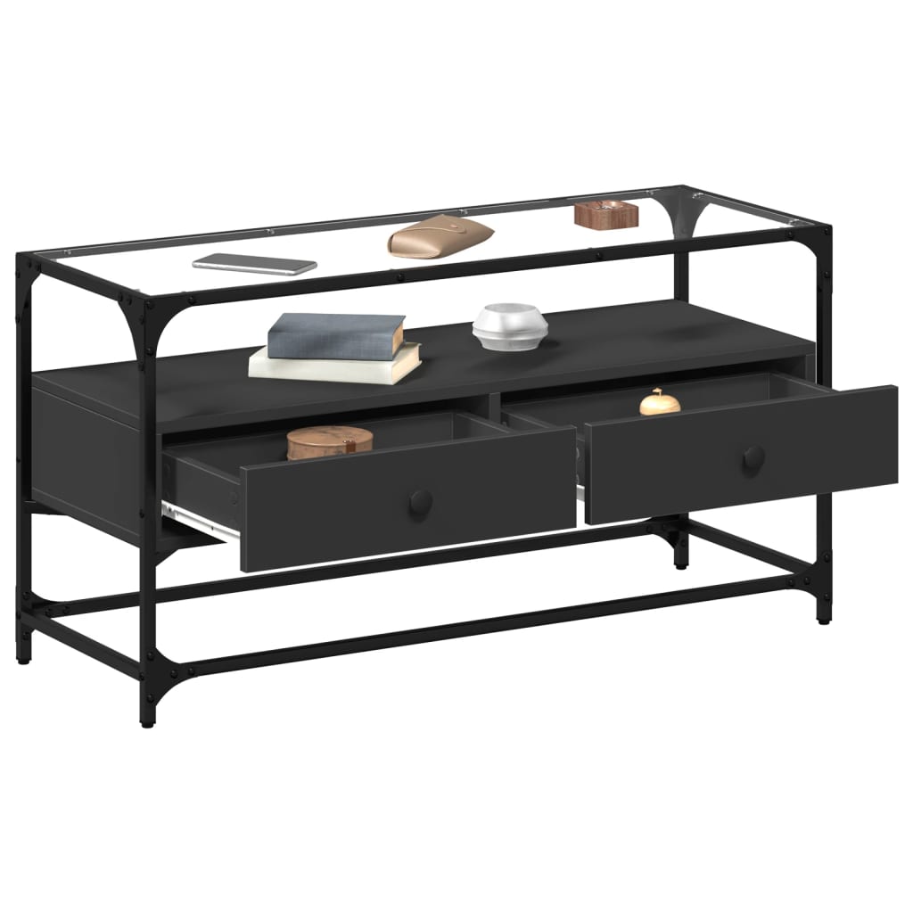 TV ormarić sa staklenom površinom crni 98 x 35 x 51 cm drveni