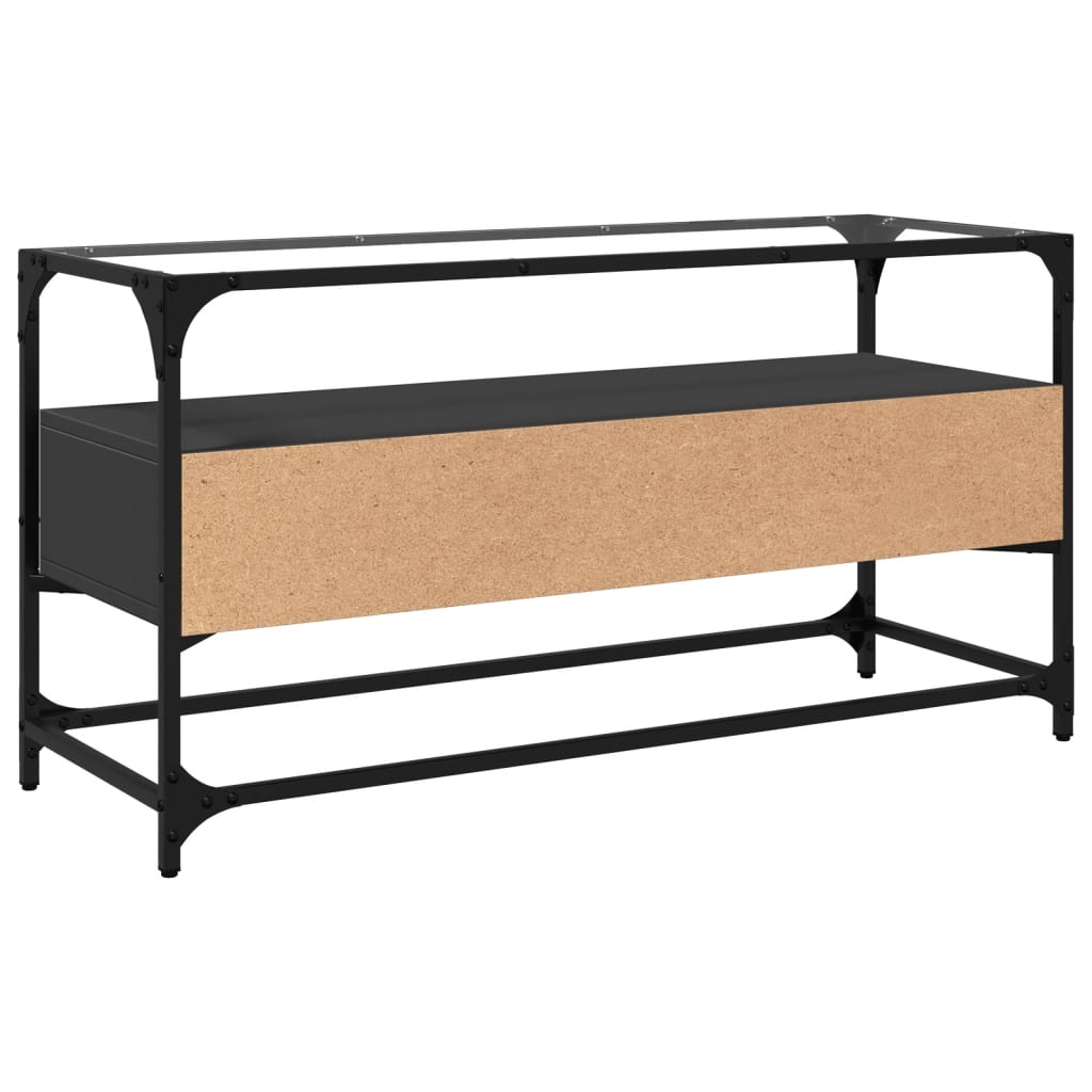 TV ormarić sa staklenom površinom crni 98 x 35 x 51 cm drveni
