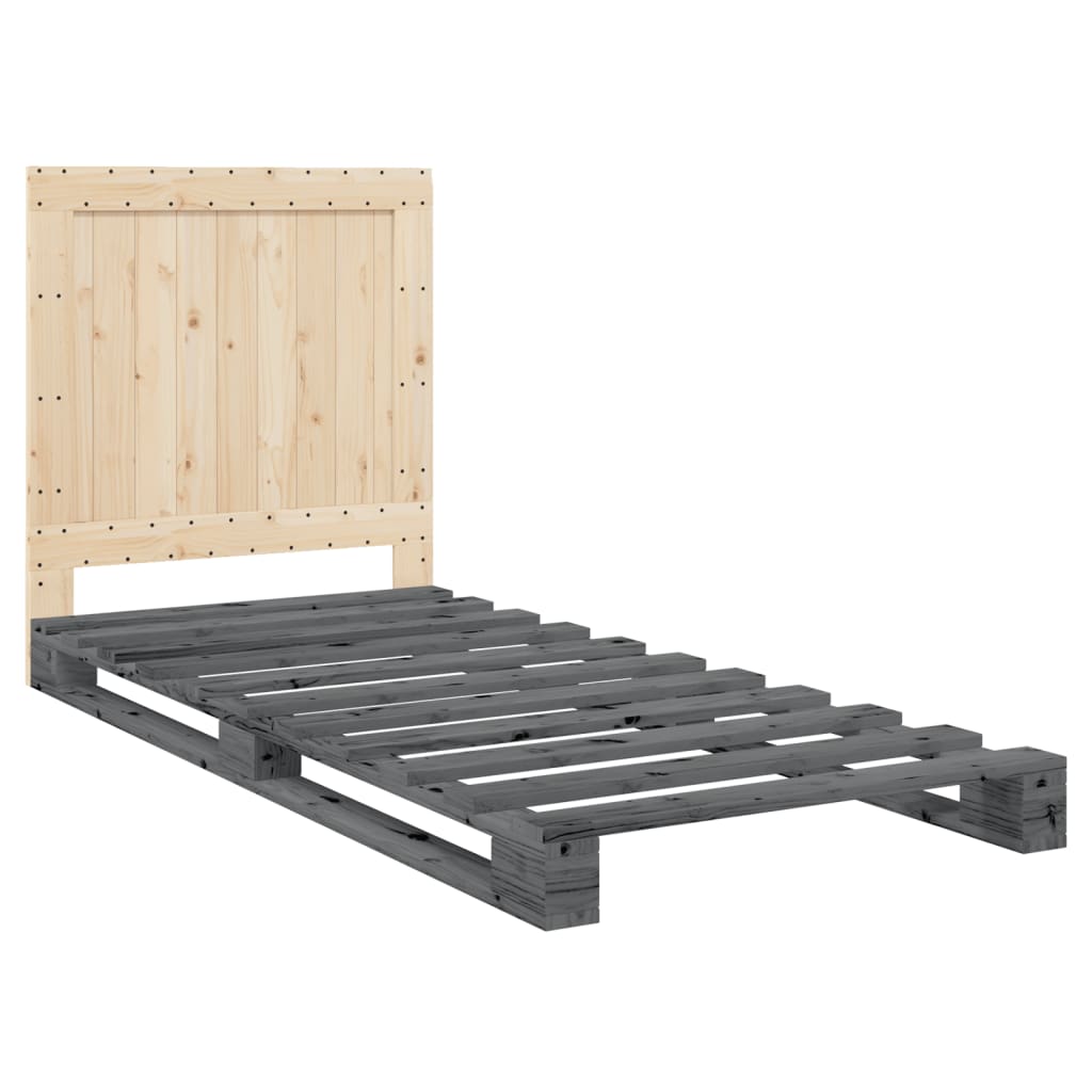 Okvir za krevet s uzglavljem sivi 90x200 cm masivna borovina
