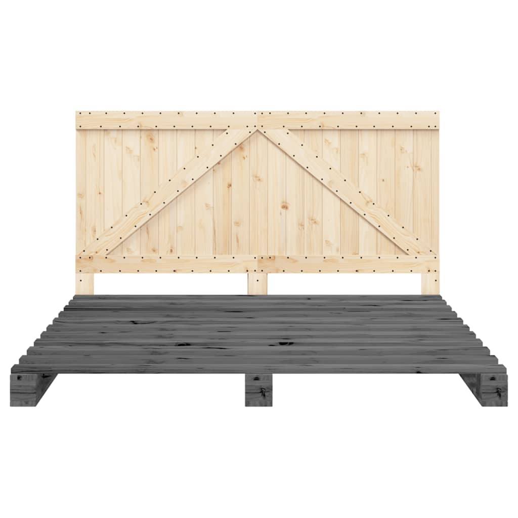 Okvir za krevet s uzglavljem sivi 200 x 200 cm masivna borovina