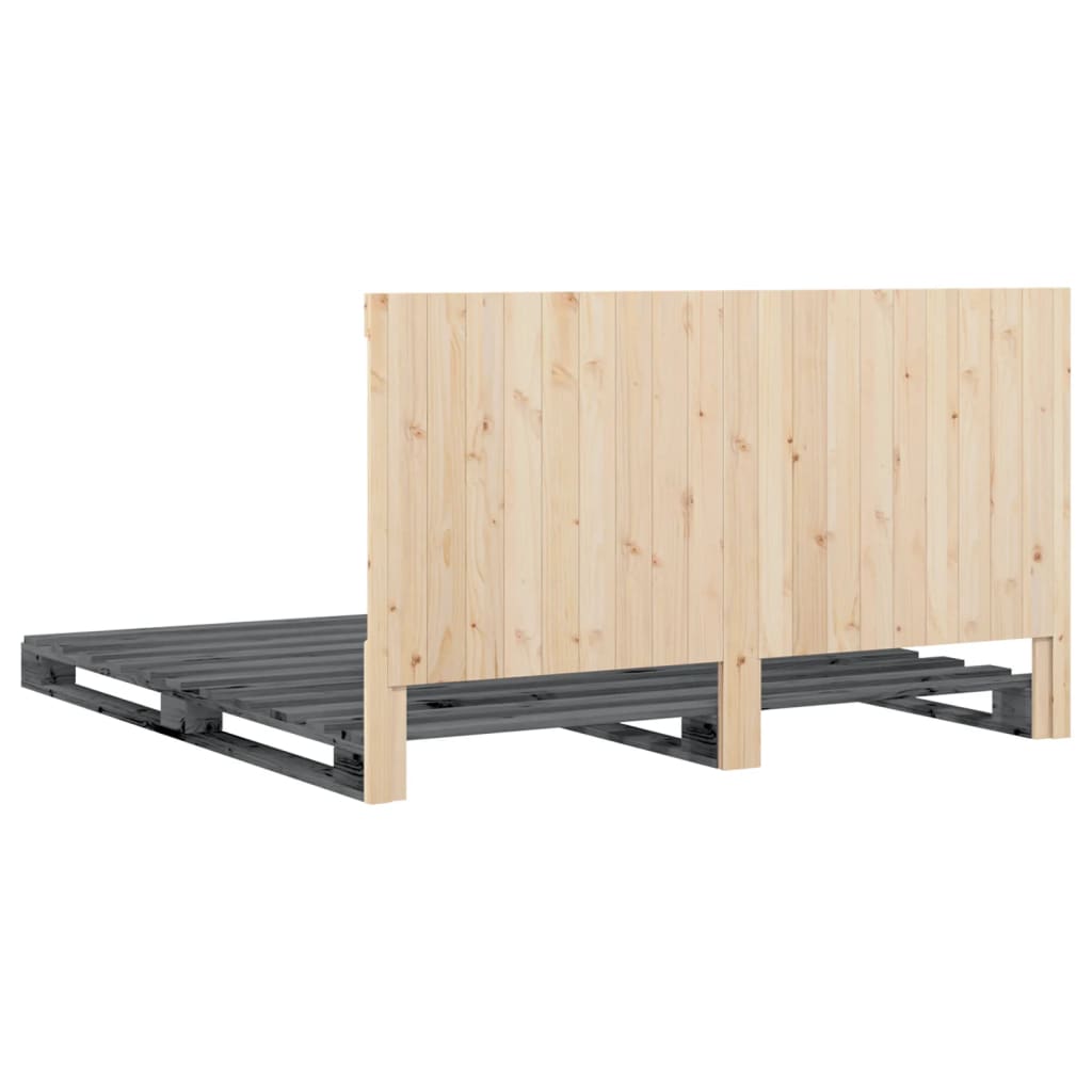 Okvir za krevet s uzglavljem sivi 200 x 200 cm masivna borovina