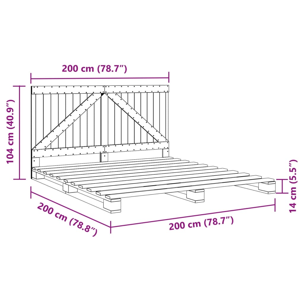Okvir za krevet s uzglavljem sivi 200 x 200 cm masivna borovina