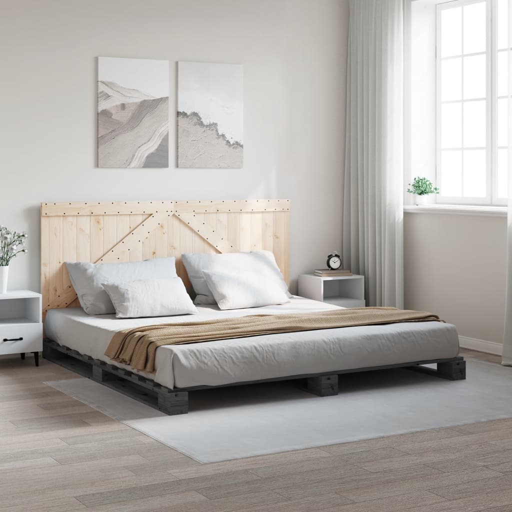 Okvir za krevet s uzglavljem sivi 200 x 200 cm masivna borovina