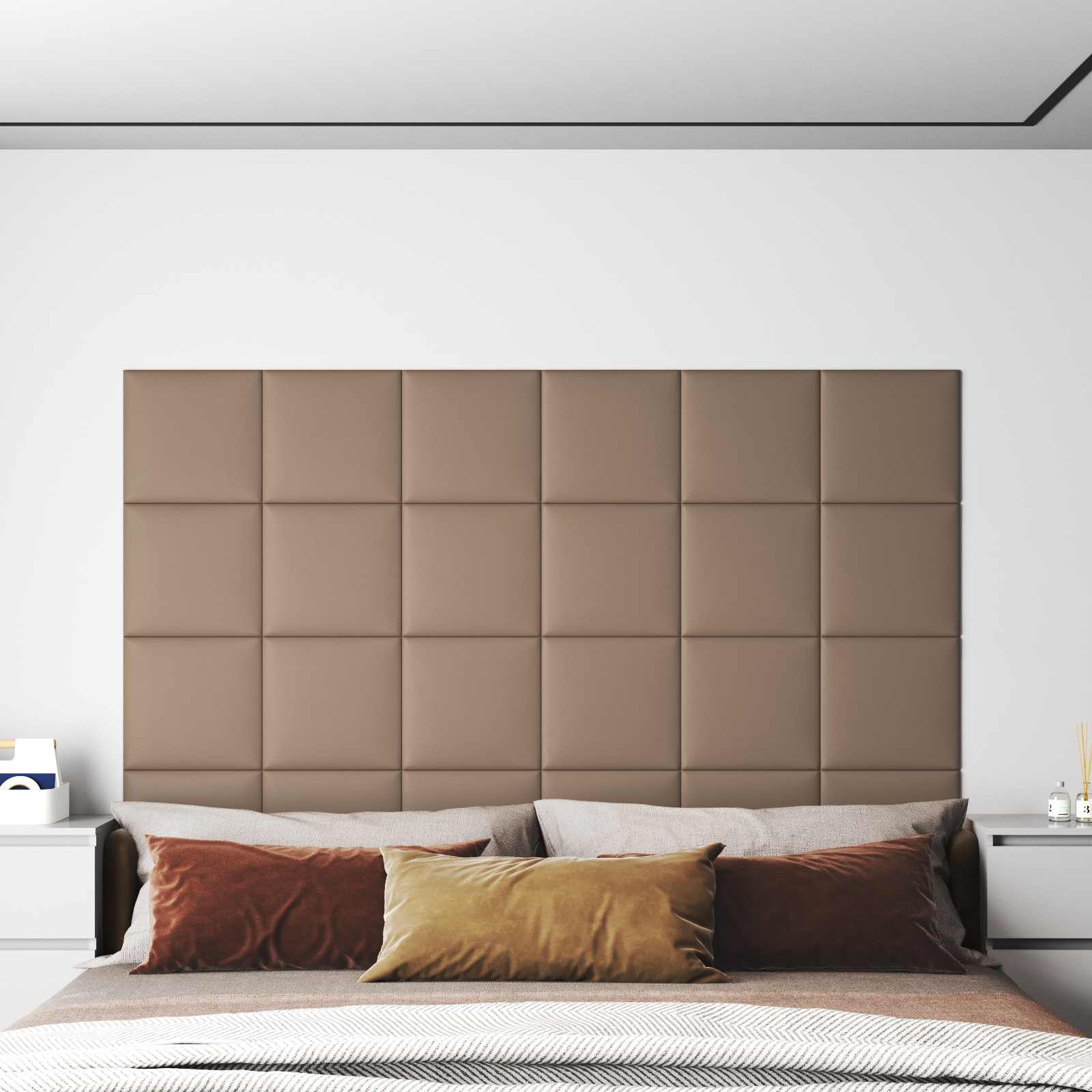 Zidna uzglavlja 12 pcs Boja cappuccina 30 x 30 cm tkanina