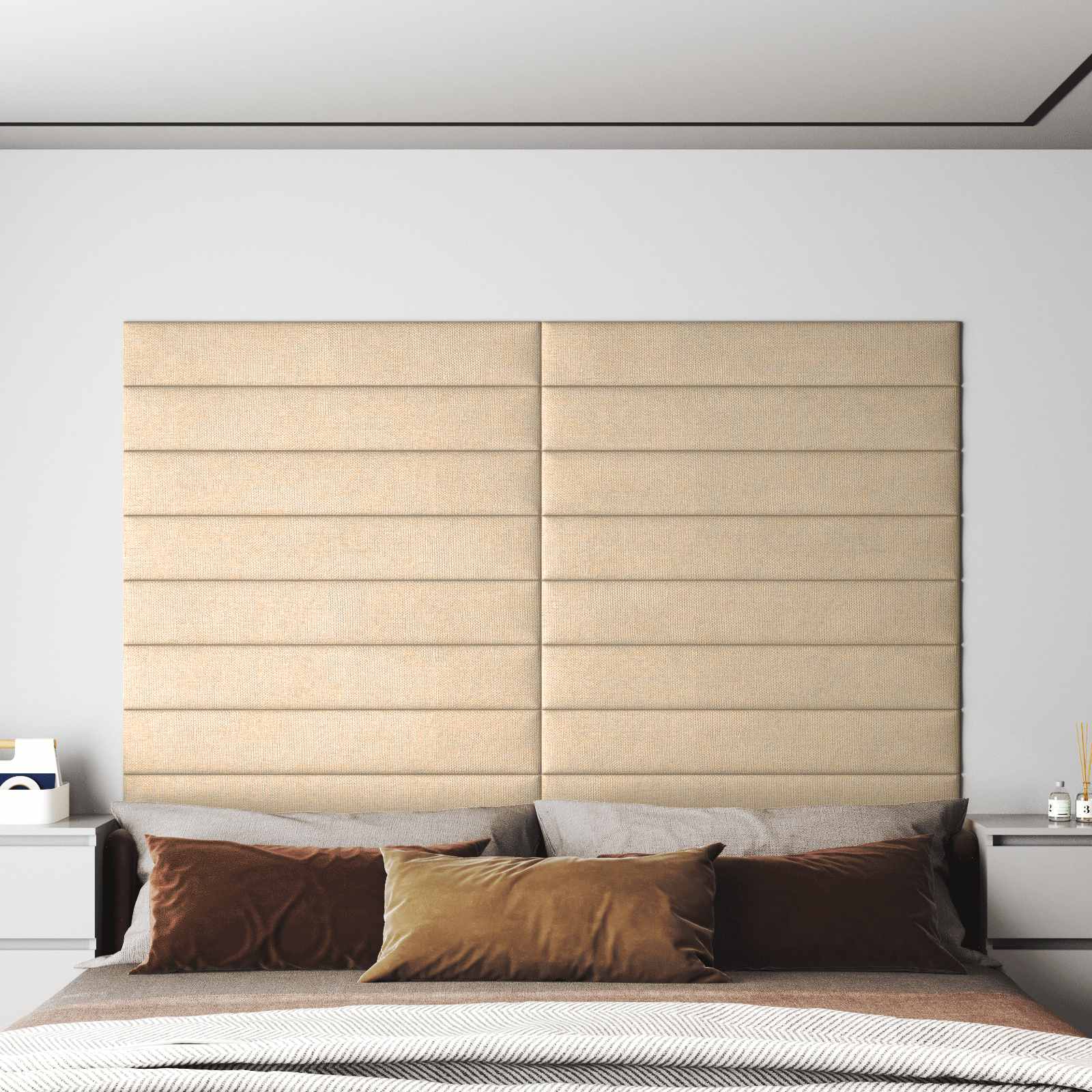 Zidna uzglavlja 12 pcs Krema 90 x 15 cm tkanina