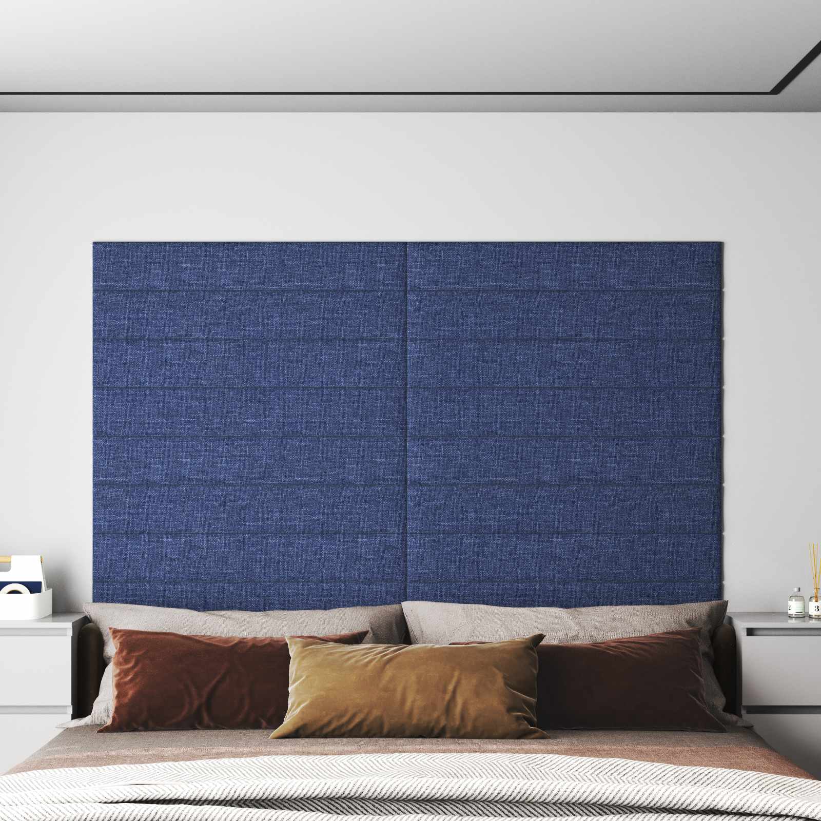 Zidna uzglavlja 12 pcs Plava 90 x 15 cm tkanina