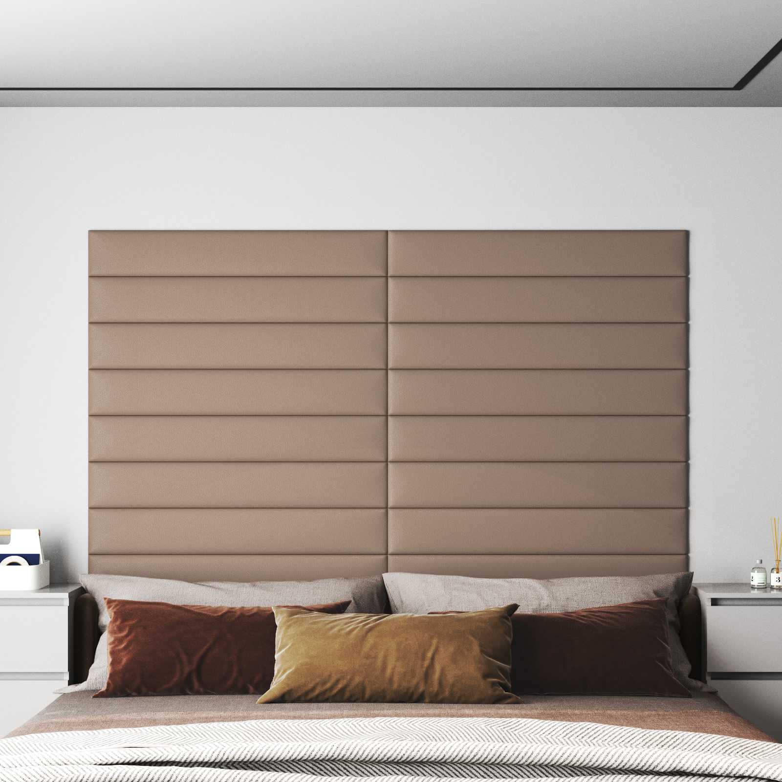 Zidna uzglavlja 12 pcs Boja cappuccina 90 x 15 cm tkanina