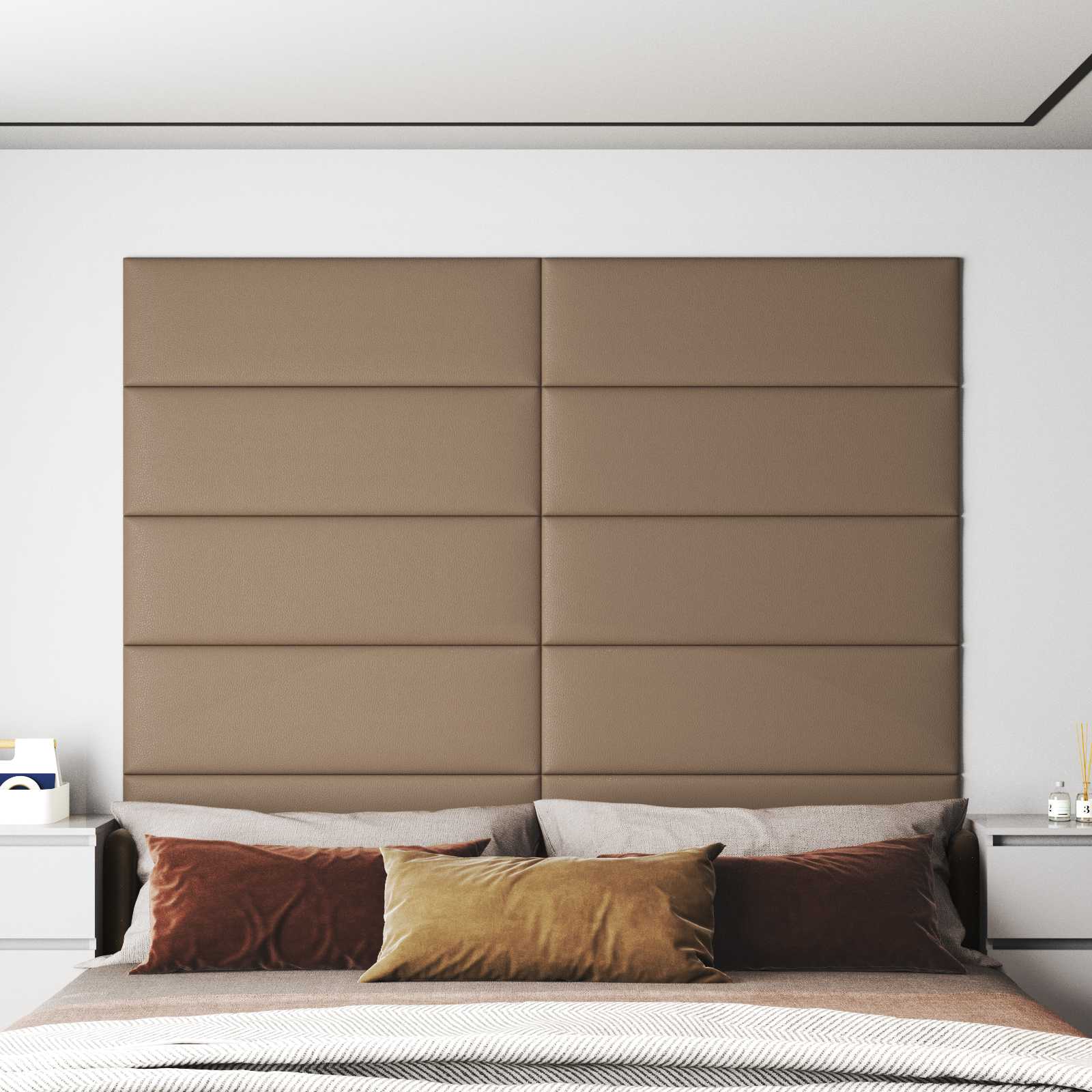 Zidna uzglavlja 12 pcs Boja cappuccina 90 x 30 cm tkanina