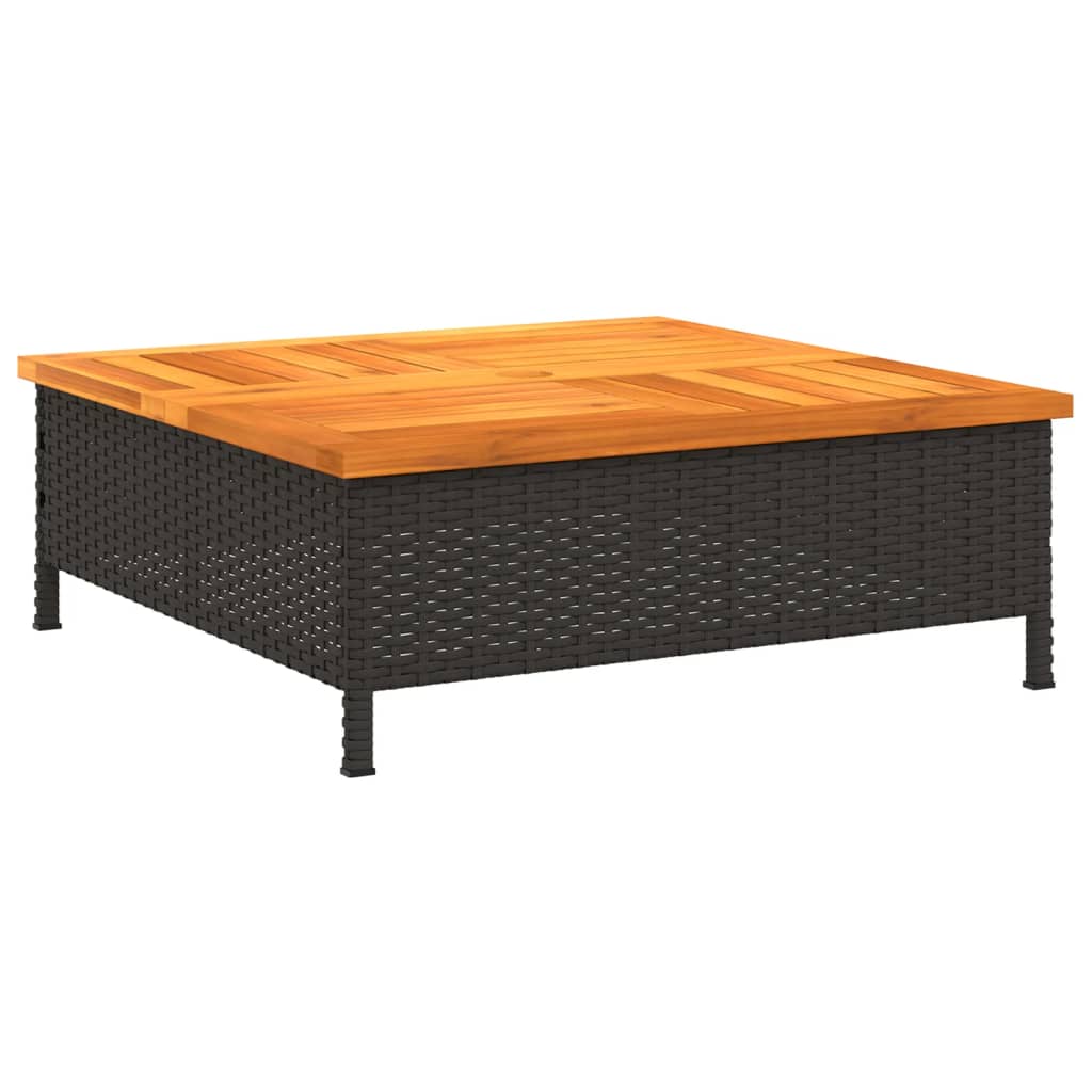 Vrtni stol crni 70 x 70 x 25 cm od ratana i bagremovog drva