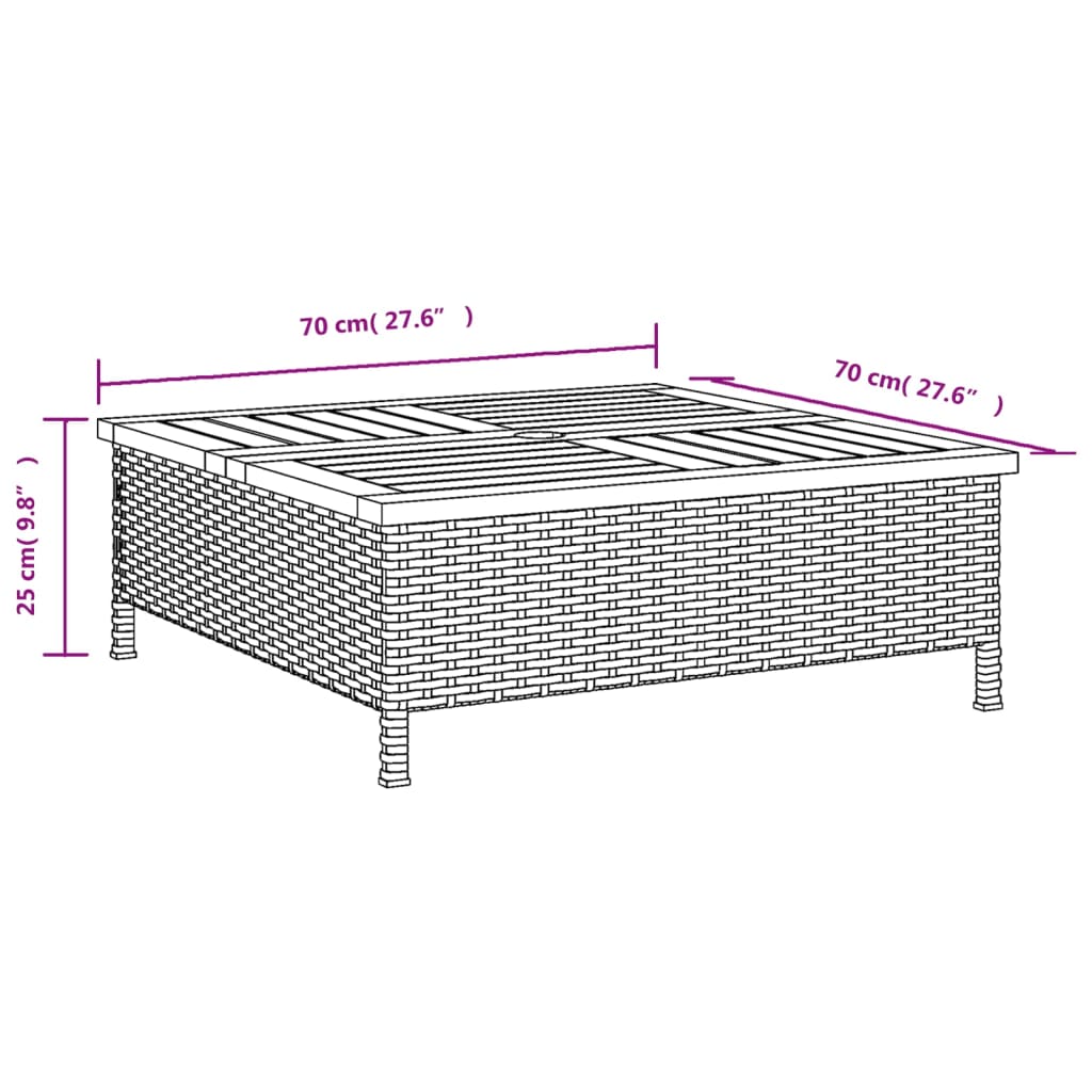 Vrtni stol sivi 70 x 70 x 25 cm od ratana i bagremovog drva
