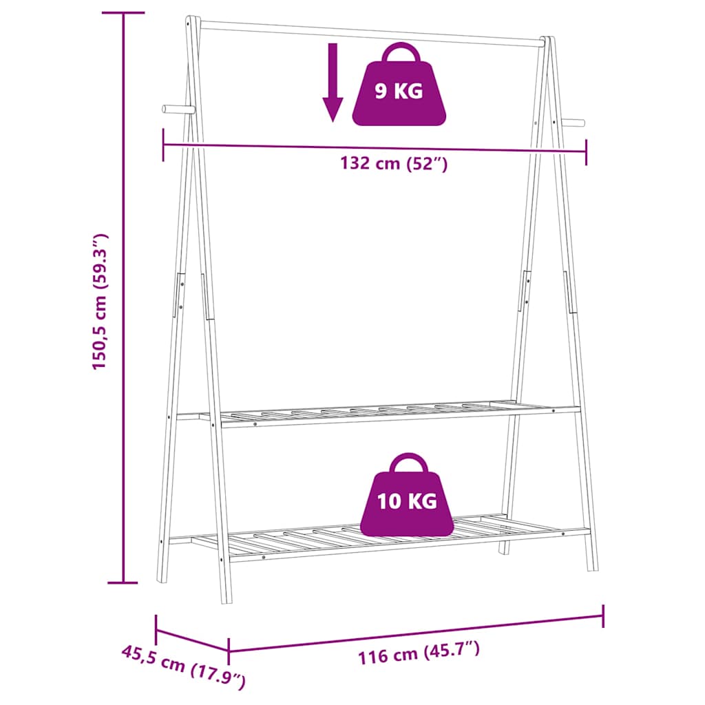 Stalak za odjeću s policama 132x45,5x150,5 cm od bambusa