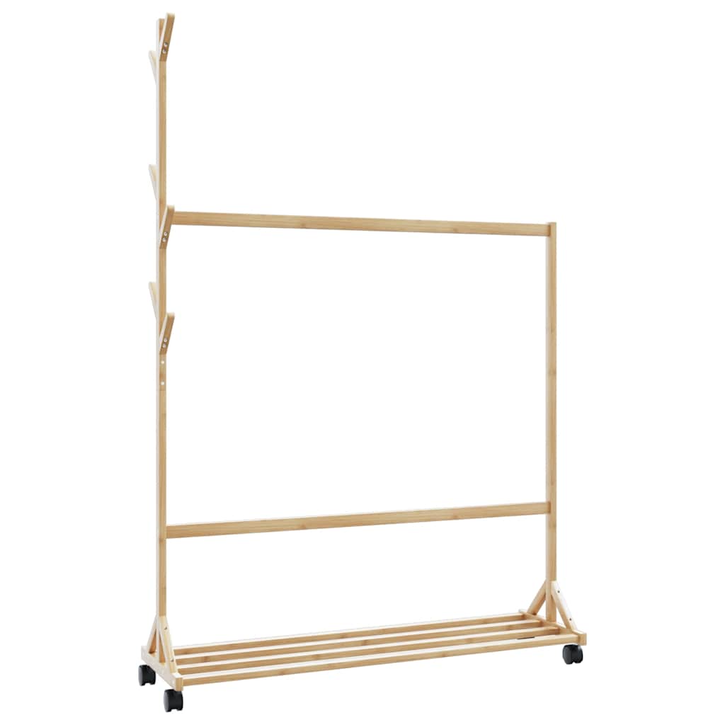 Stalak za odjeću s kukama i kotačima 100x35x157 cm bambus