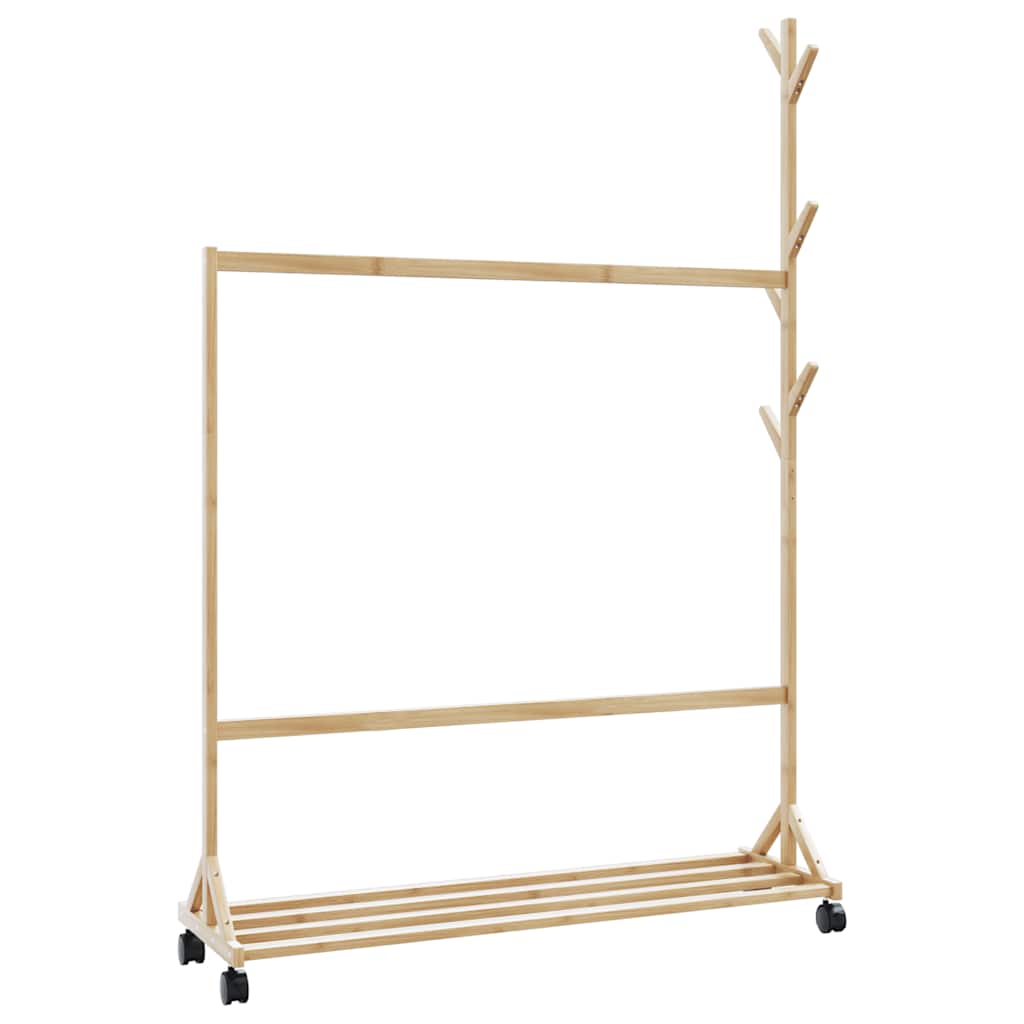 Stalak za odjeću s kukama i kotačima 100x35x157 cm bambus
