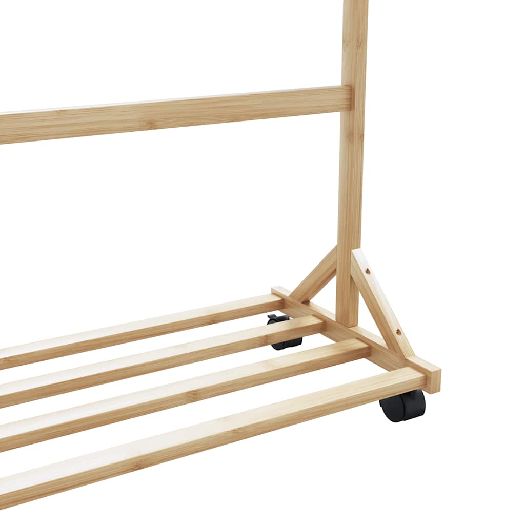 Stalak za odjeću s kukama i kotačima 100x35x157 cm bambus