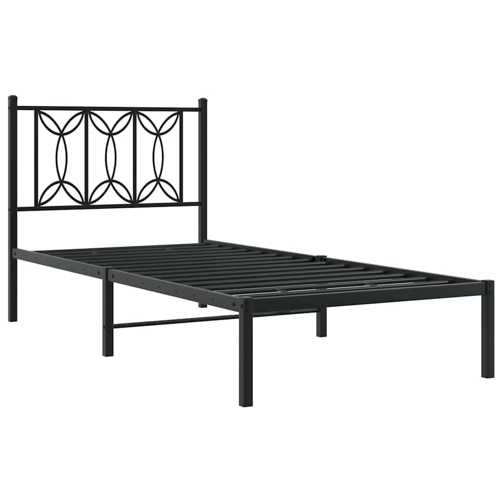 Metalni okvir za krevet s uzglavljem crni 90x190 cm