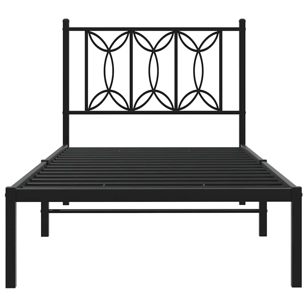 Metalni okvir za krevet s uzglavljem crni 90x190 cm