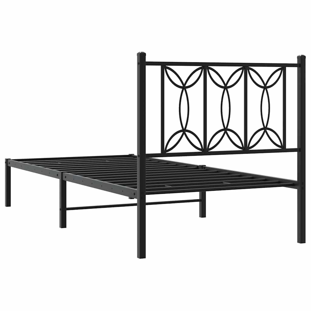 Metalni okvir za krevet s uzglavljem crni 90x190 cm