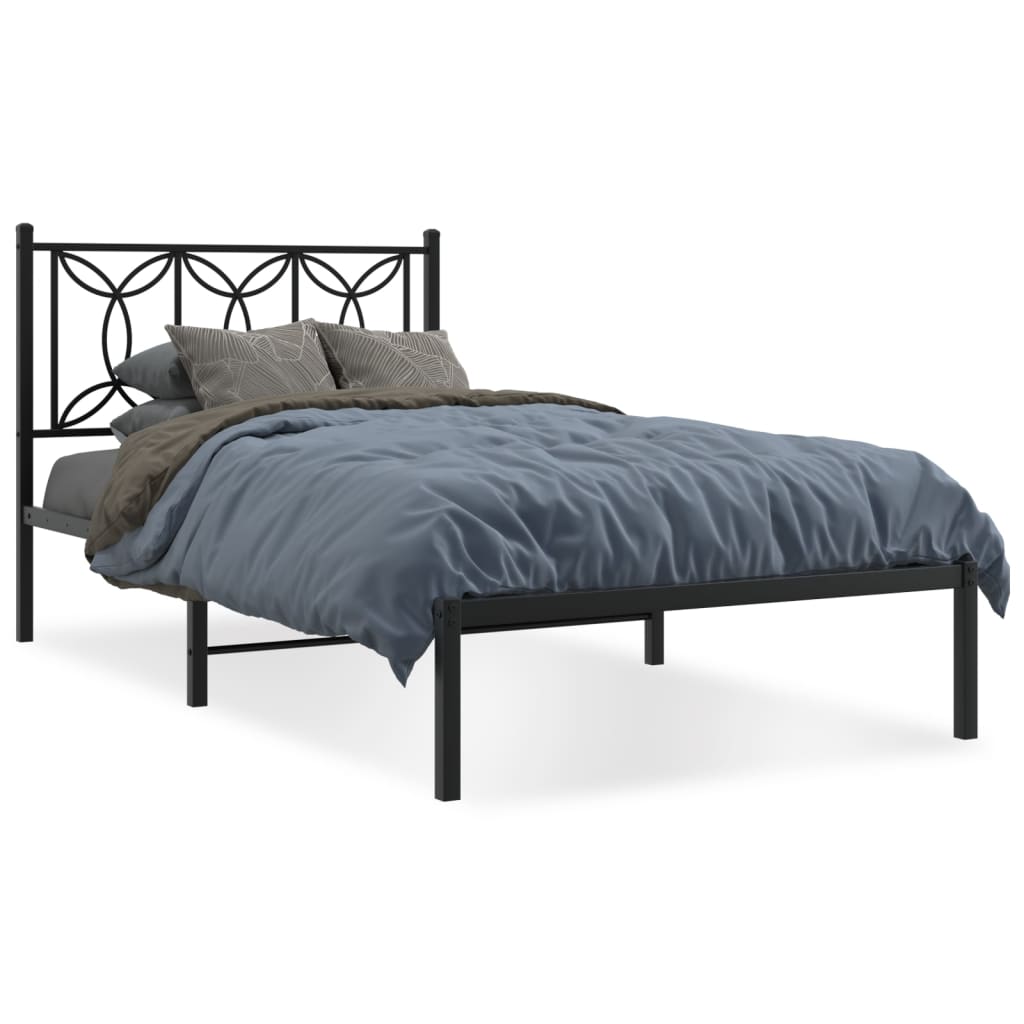 Metalni okvir za krevet s uzglavljem crni 100x190 cm