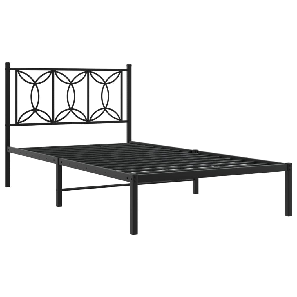 Metalni okvir za krevet s uzglavljem crni 100x190 cm