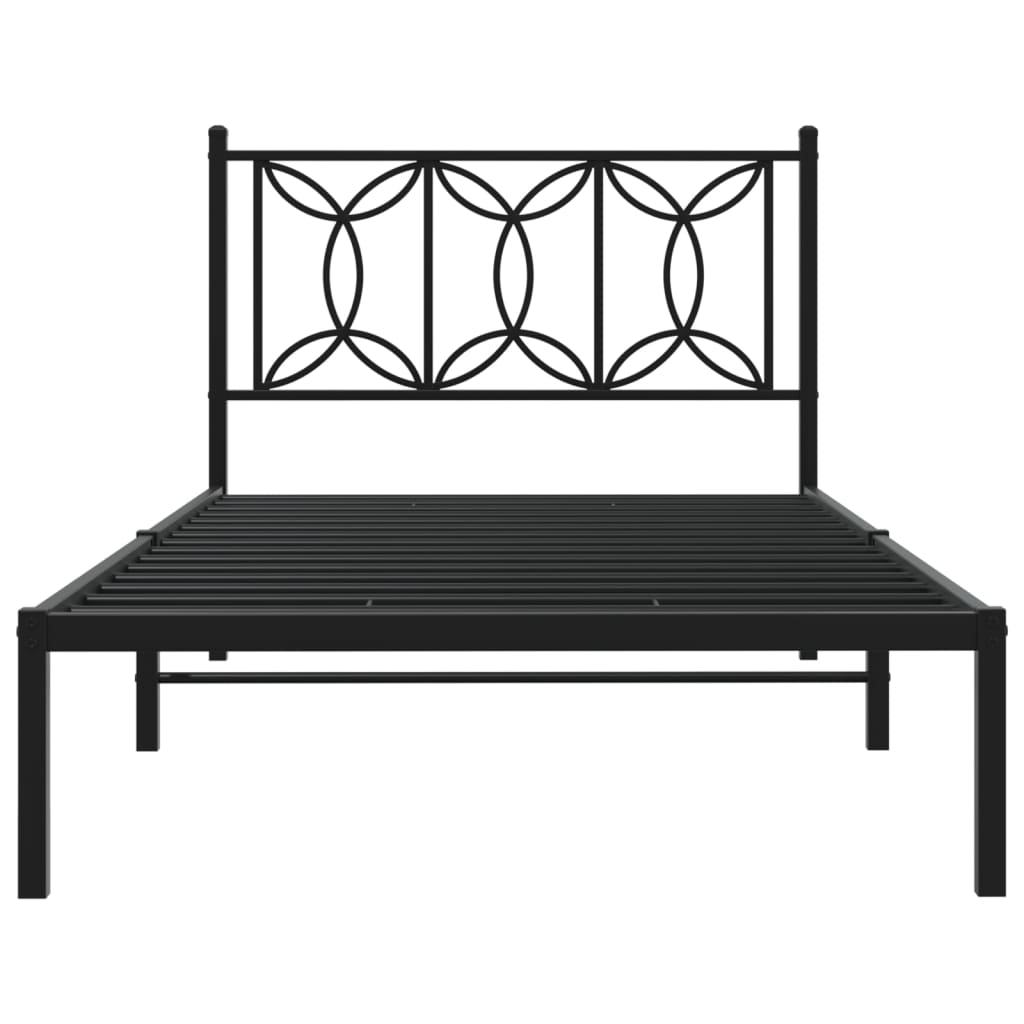 Metalni okvir za krevet s uzglavljem crni 100x190 cm