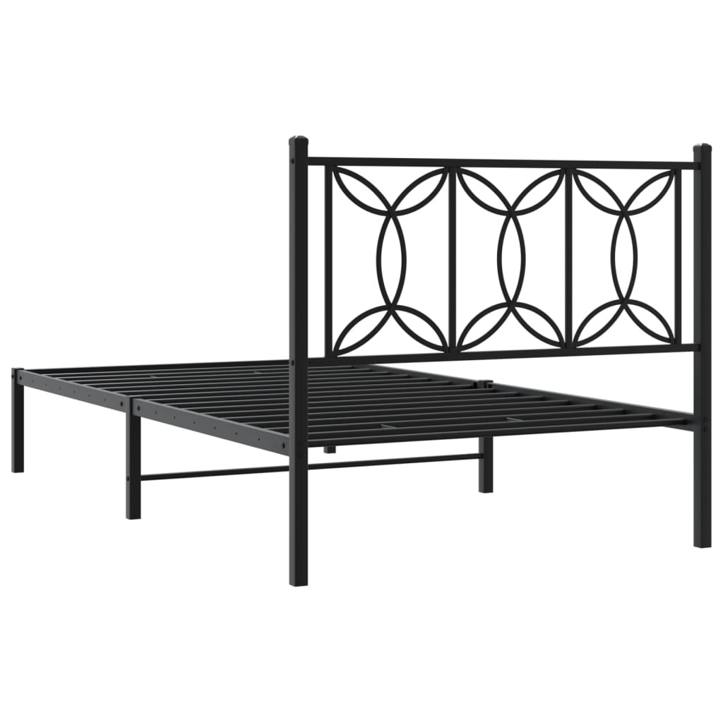 Metalni okvir za krevet s uzglavljem crni 100x190 cm