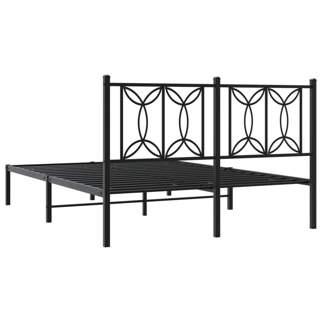Metalni okvir za krevet s uzglavljem crni 135x190 cm
