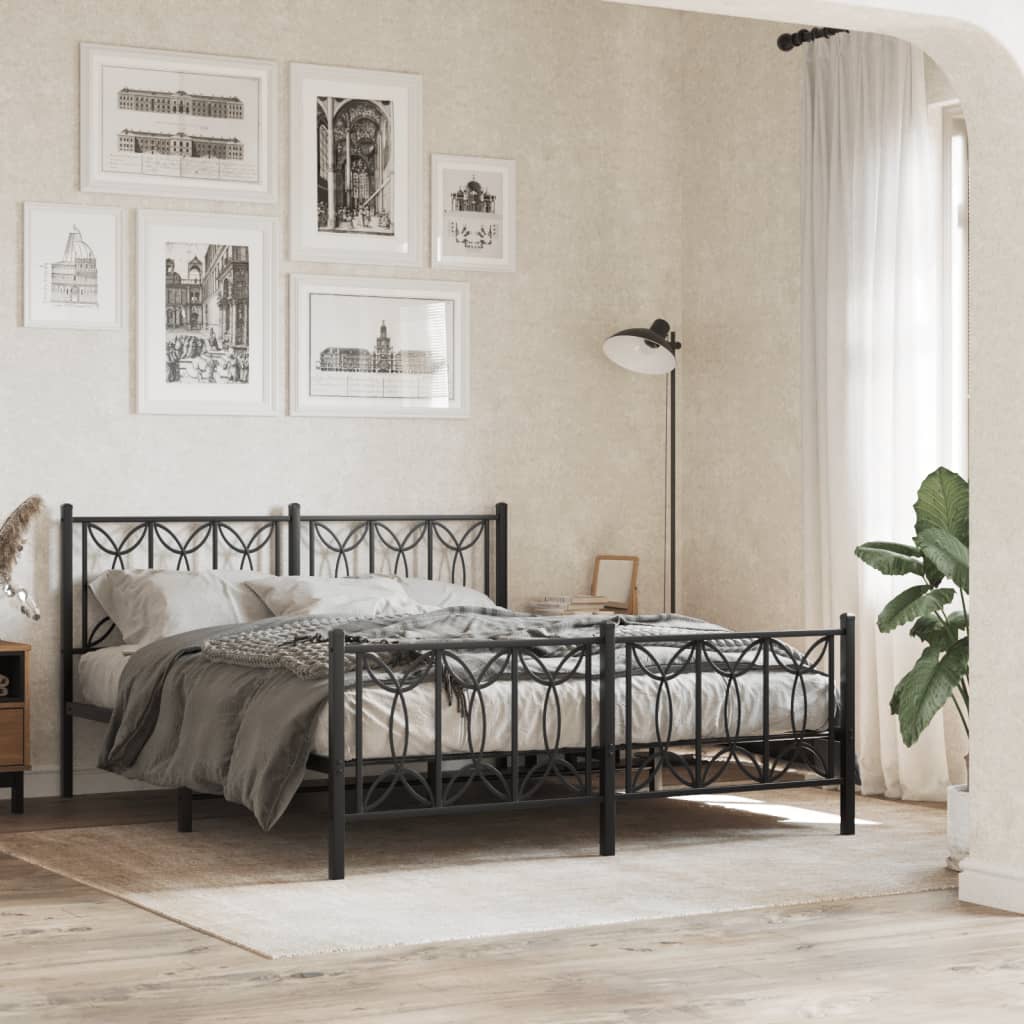 Metalni okvir kreveta uzglavlje i podnožje crni 150x200 cm