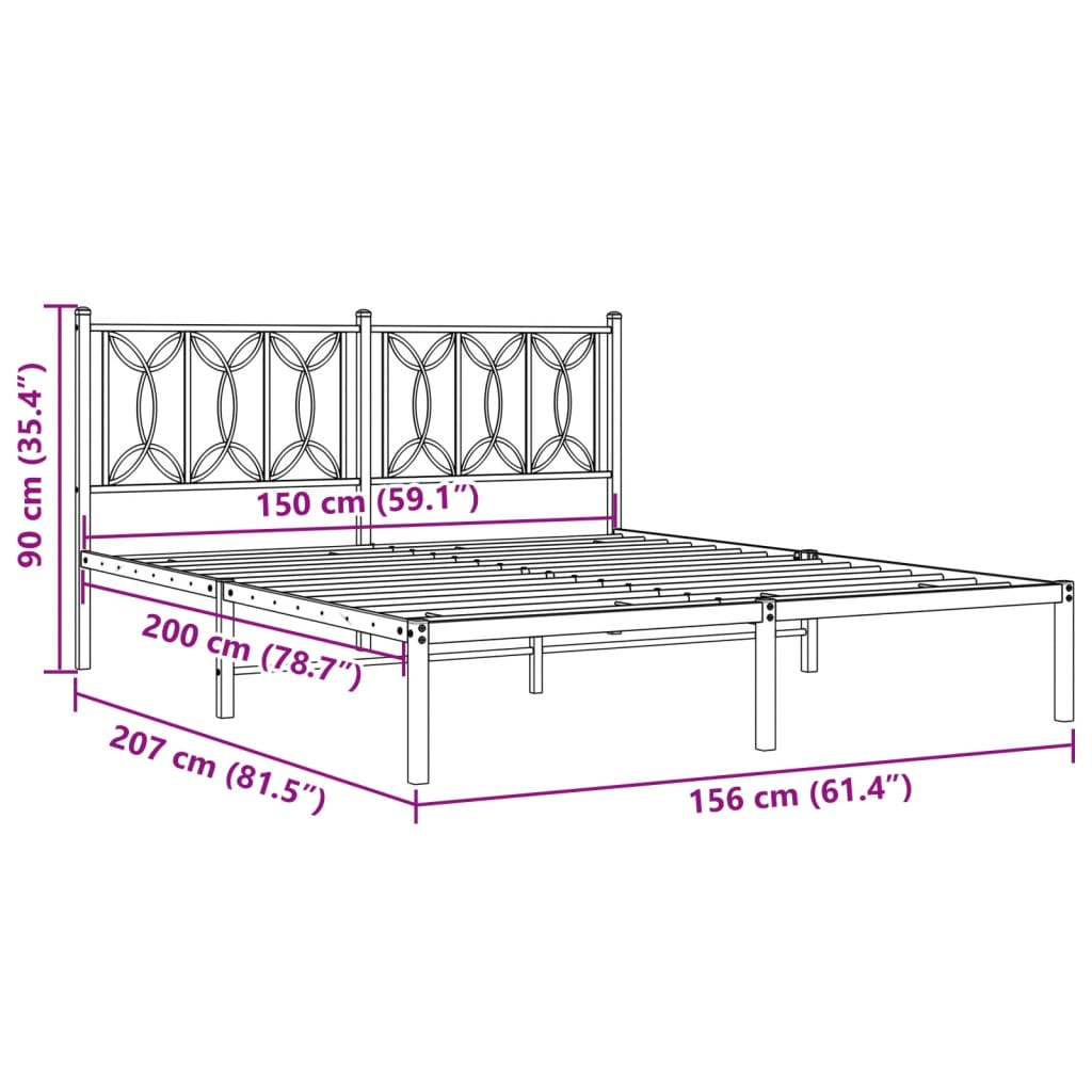 Metalni okvir za krevet s uzglavljem bijeli 150x200 cm