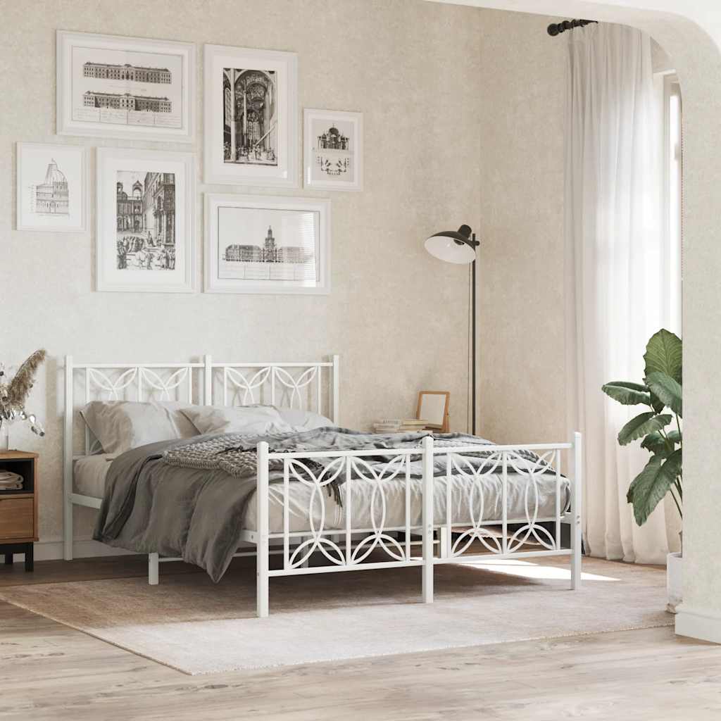 Metalni okvir kreveta uzglavlje i podnožje bijeli 135 x 190 cm