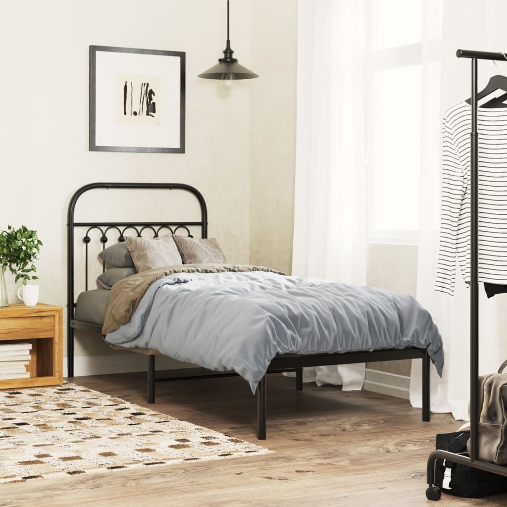 Metalni okvir za krevet s uzglavljem crni 75x190 cm