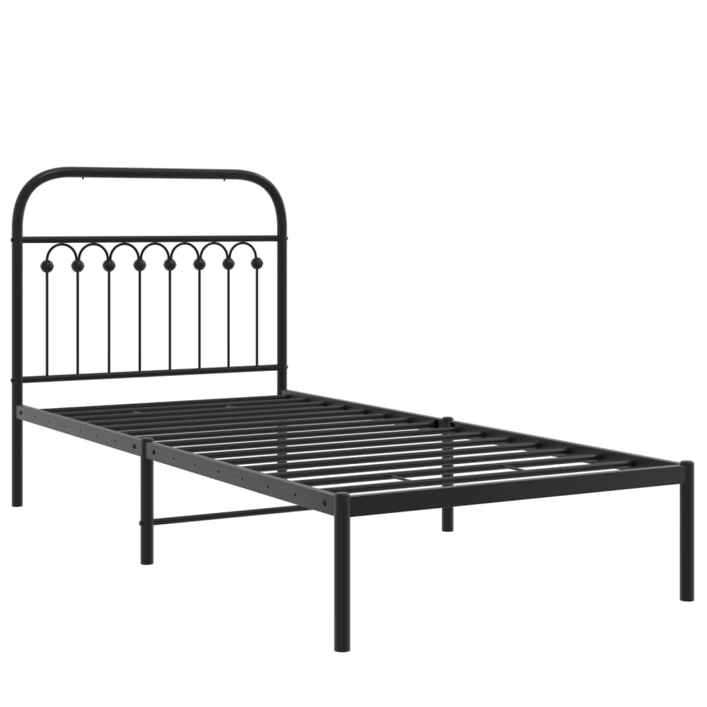 Metalni okvir za krevet s uzglavljem crni 90x190 cm