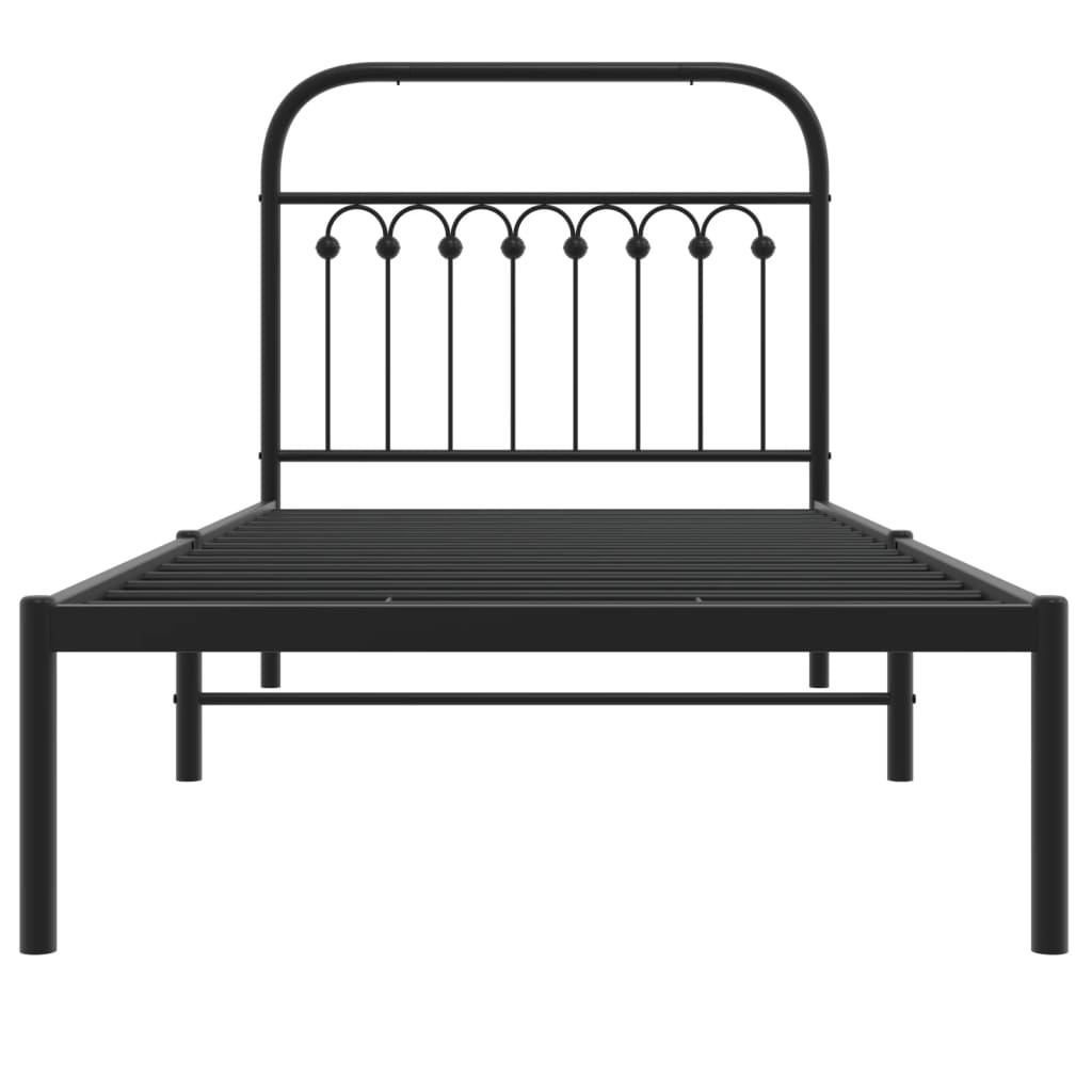 Metalni okvir za krevet s uzglavljem crni 90x190 cm